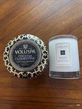Voluspa Freesia Clementine Decorative Tin Candle - Black & Gold Pattern